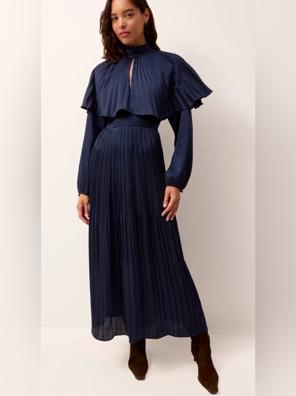 Marie Oliver Verity Navy Pleated Cape Long Dress size 4 NWT $525